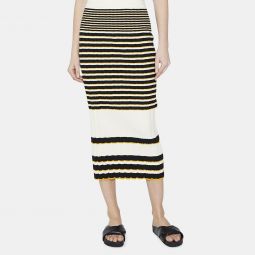 Striped Midi Skirt in Cotton Blend Rib Knit