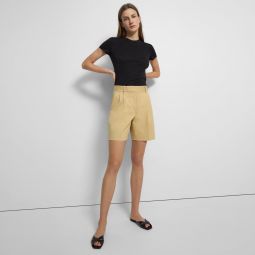 Pleated Short in Stretch Cotton Twill
