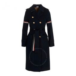 Ladies Navy Raw Edge Mackintosh Trench Coat, Brand Size 42 (US Size 10)