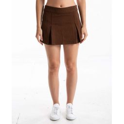 Reese Pinstripe Pleated Skirt - Brown