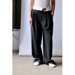 Tropical Wool Fold Over Pant - Black
