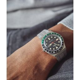 Q Timex Reissue Black Dial with Black/Green Bezel Bracelet Watch