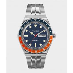 Q Timex Reissue Navy Dial with Navy/Orange Bezel Bracelet Watch