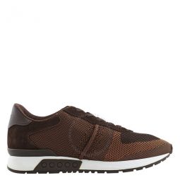 Mens Dark Brown Leather and Mesh Running Sneakers, Brand Size 5 ( US Size 6 )