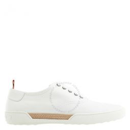 Mens White Allacciato Gomma Leather Sneakers, Brand Size 12.5 ( US Size 13.5 )