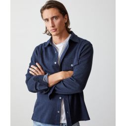 Long-Sleeve Tattersall Double Knit Polo in Navy