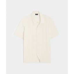 Silk Cotton Ribbed Full Placket Polo in Bisque