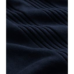 Silk Cotton Ribbed Polo in Navy