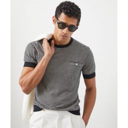 Premium Short-Sleeve Cashmere Pocket Tee in Black Stripe