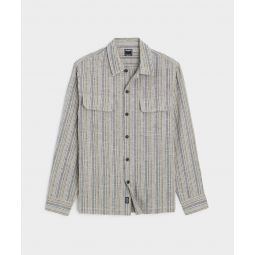 Grey Stripe Linen Shirt Jacket in Grey