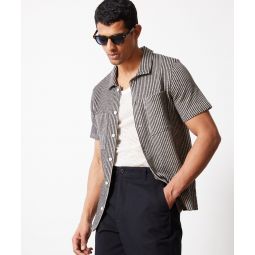 Jacquard Stripe Knit Polo Shirt in Black