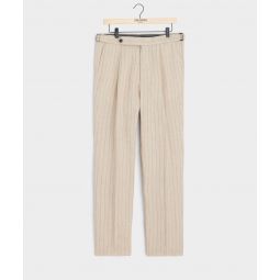 Italian Linen Side Tab Trouser in Ecru Stripe