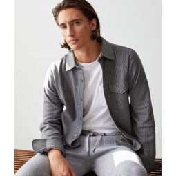 Pinstripe Full-Placket Knit Shirt in Grey