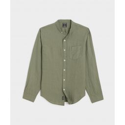 Sea Soft Linen Band Collar Long Sleeve Shirt in Faded Surplus