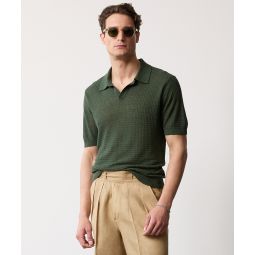 Basketweave Linen Montauk Sweater Polo in Evergreen