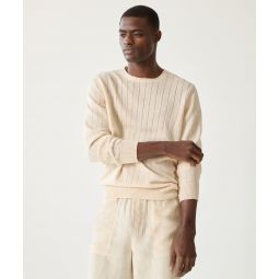 Italian Linen Crewneck Ribbed Sweater in Off White
