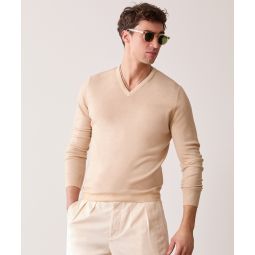 Italian Cashmere V-Neck Sweater in Khaki