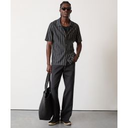 Linen Mesh Full-Placket Polo in Obsidian