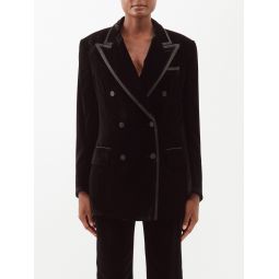 Double-breasted velvet suit jacket