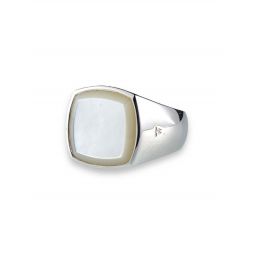 CUSHION MOTHER OF PEARL SIGNET RING - SILVER