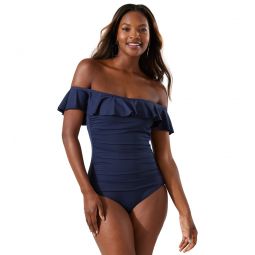 Tommy Bahama Womens Pearl Solids Off The Shoulder One Piece Swimsuit