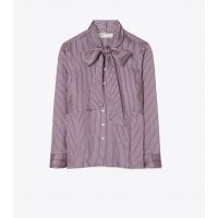 STRIPED VISCOSE BOW BLOUSE