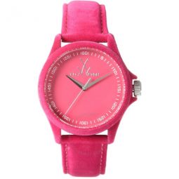 Sartorial Only Time Pink Dial Pink Velvet-covered Leather Ladies Watch