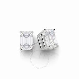 14K White Gold Emerald Cut Earth Mined Diamond Stud Earrings