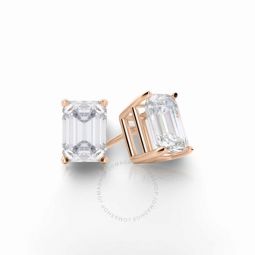 14K Rose Gold Emerald Cut Earth Mined Diamond Stud Earrings