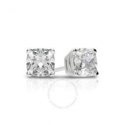 14K White Gold Cushion Cut Earth Mined Diamond Stud Earrings