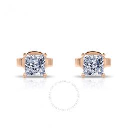 14K Rose Gold Princess Cut Earth Mined Diamond Stud Earrings