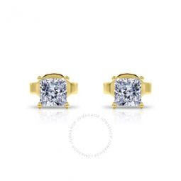 14K Yellow Gold Princess Cut Earth Mined Diamond Stud Earrings