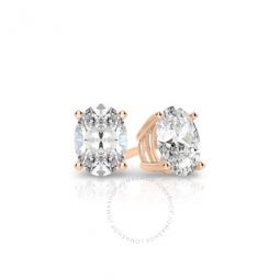14K Rose Gold Oval Cut Earth Mined Diamond Stud Earrings
