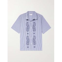 The Road Trip Convertible-Collar Embroidered Striped Cotton-Poplin Shirt