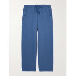 Cropped Tapered Herringbone Cotton Drawstring Trousers