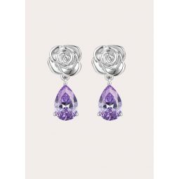 Rose Diamond Earring Pair - Silver/Purple