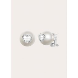Pair Heart Pearl Earring - Silver