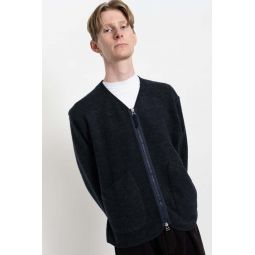 Zip Liner Jacket Soft Wool Cotton Knit - Blue