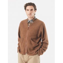 Soft Wool Cotton Knit Zip Liner Jacket - Brown