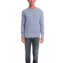 Gauze Fleece Boarder Sweater - Blue/White