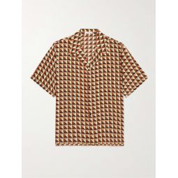 Camp-Collar Printed Silk-Satin Shirt