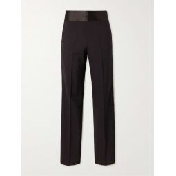Straight-Leg Satin-Trimmed Wool Trousers