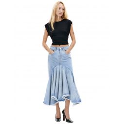 Flared denim midi skirt - Blue