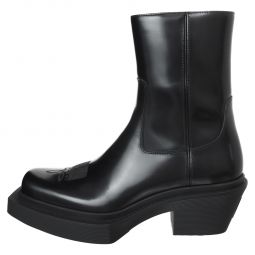 Leather Cowboy Ankle Boots - black