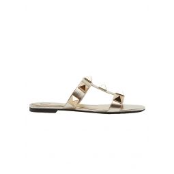 Womens Roman Stud Flat Slide Sandals - Gold