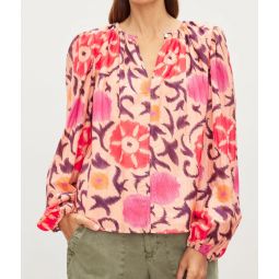 Fraser Printed Silk Cotton Voile Top - Cameo