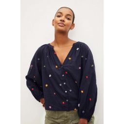 Aretha Embroidered Boho Top - Navy