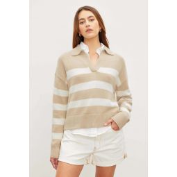 Lucie Polo Stripe Sweater - Sable/Milk