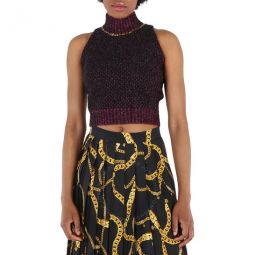 Ladies Black / Multi Tweed Turtleneck Cropped Wool-blend Top, Brand Size 42 (US Size 6)