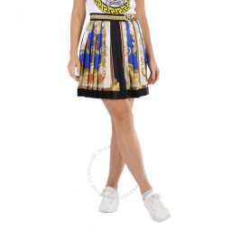 Ladies Royal Blue / Oro Renaissance Printed Pleated Skirt, Brand Size 38 (US Size 2)
